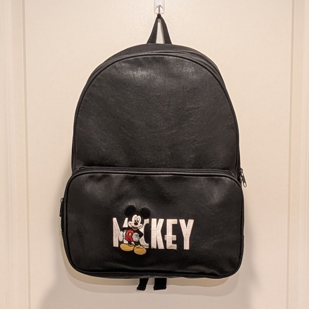 EUC 90s Disney Unlimited Unisex Faux Leather Embroidered Micky Mouse Backpack